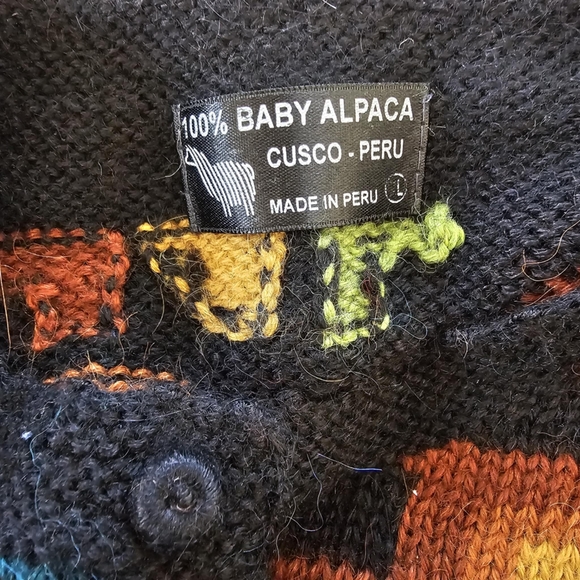 Baby Alpaca Cusco Peru multicolor  print alpaca handmade cardigan - Picture 5 of 5